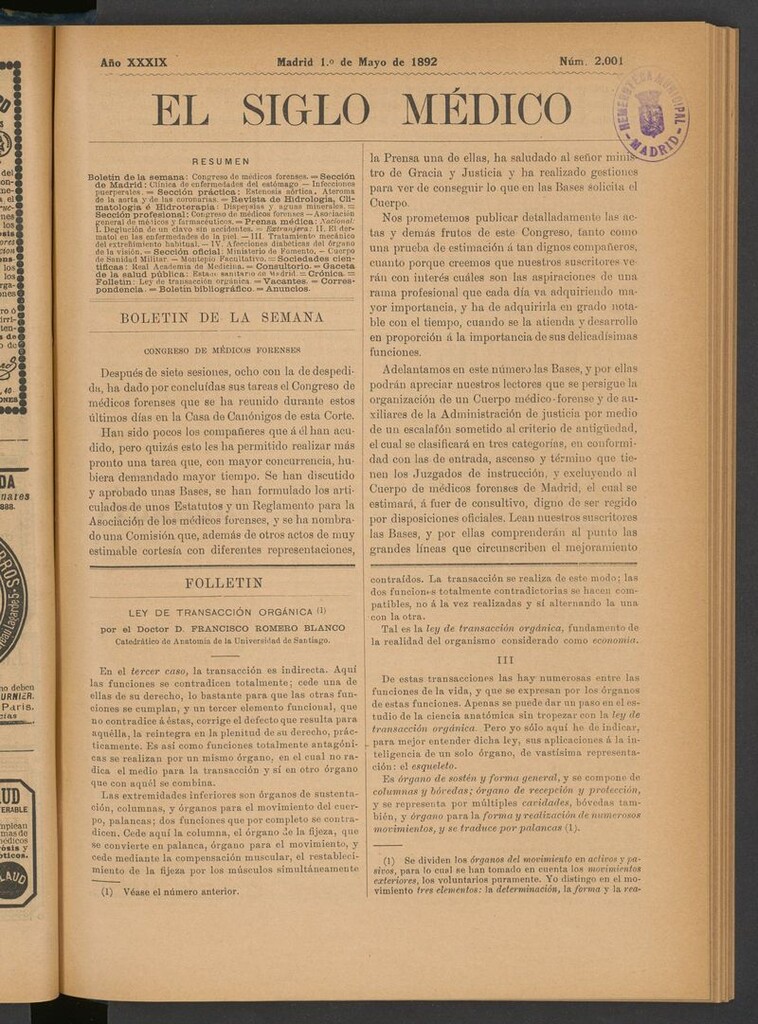 Miniatura de El Siglo Médico: boletín de medicina y gaceta médica del 1 de mayo de 1892