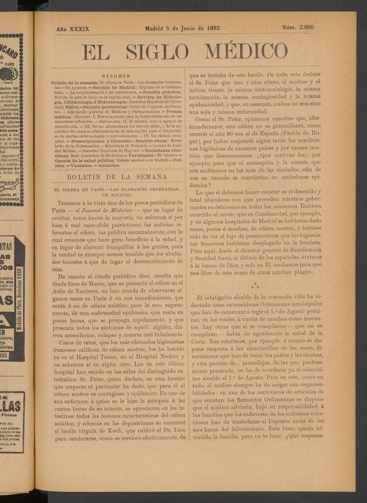 Miniatura de El Siglo Médico: boletín de medicina y gaceta médica del 5 de junio de 1892