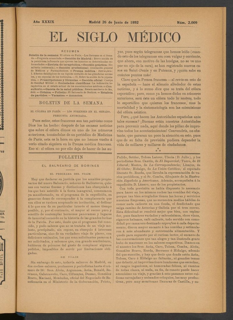 Miniatura de El Siglo Médico: boletín de medicina y gaceta médica del 26 de junio de 1892