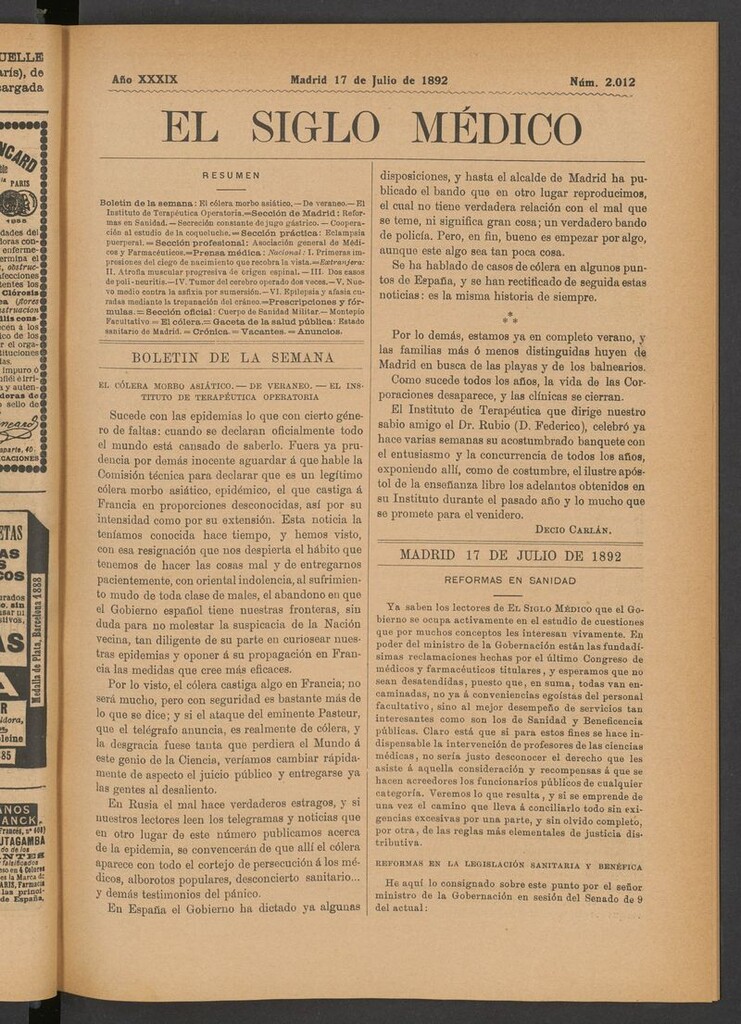 Miniatura de El Siglo Médico: boletín de medicina y gaceta médica del 17 de julio de 1892
