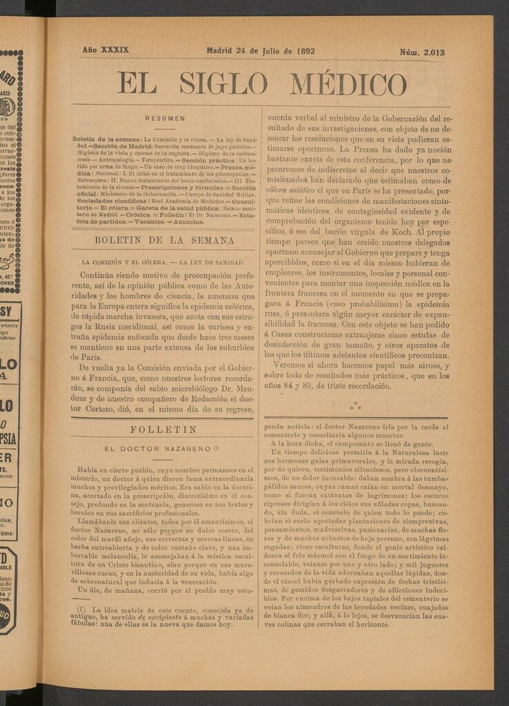 Miniatura de El Siglo Médico: boletín de medicina y gaceta médica del 24 de julio de 1892