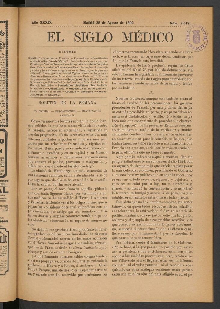 Miniatura de El Siglo Médico: boletín de medicina y gaceta médica del 28 de agosto de 1892