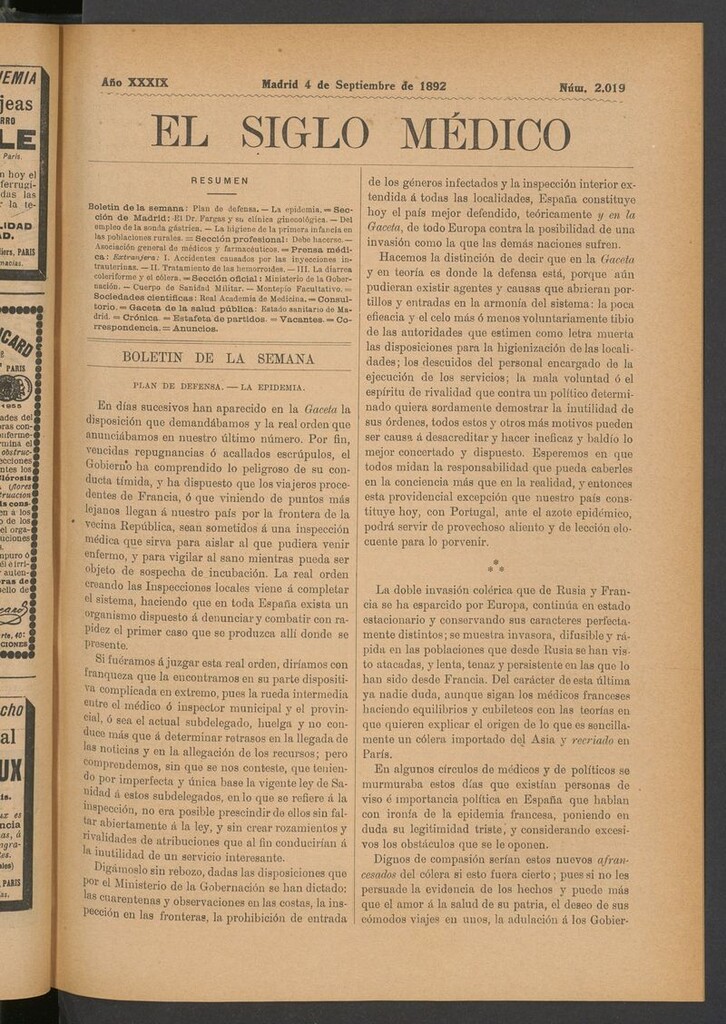 Miniatura de El Siglo Médico: boletín de medicina y gaceta médica del 4 de septiembre de 1892