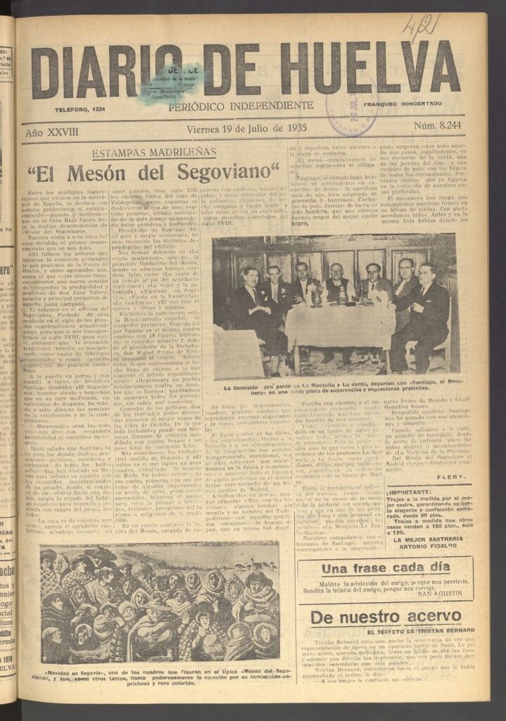 Miniatura de Diario de Huelva : periódico independiente del 19 de julio de 1935