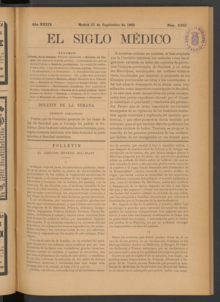 Miniatura de El Siglo Médico: boletín de medicina y gaceta médica del 25 de septiembre de 1892