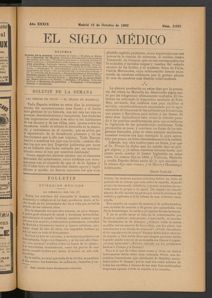 Miniatura de El Siglo Médico: boletín de medicina y gaceta médica del 16 de octubre de 1892