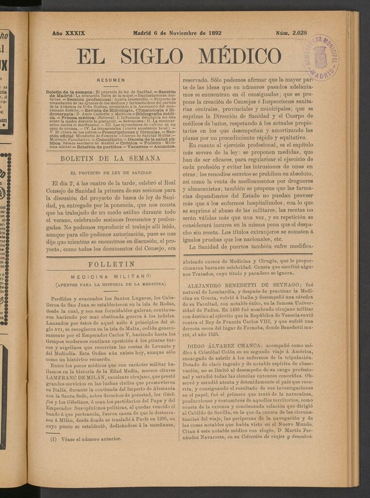 Miniatura de El Siglo Médico: boletín de medicina y gaceta médica del 6 de noviembre de 1892
