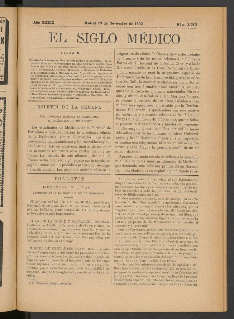Miniatura de El Siglo Médico: boletín de medicina y gaceta médica del 20 de noviembre de 1892