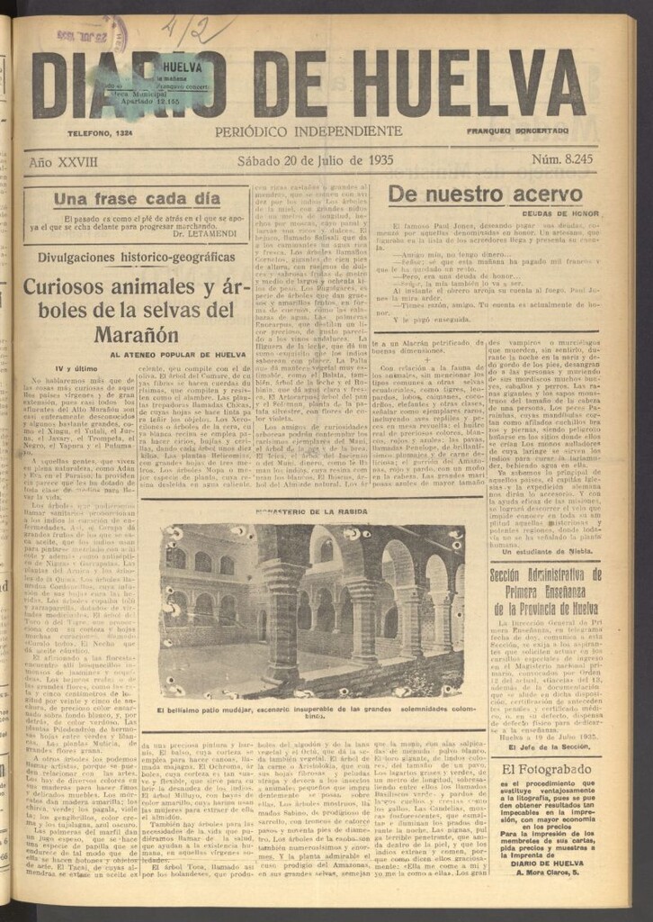 Miniatura de Diario de Huelva : periódico independiente del 20 de julio de 1935