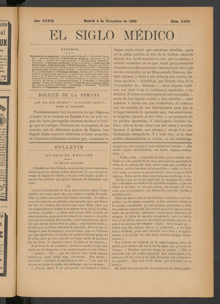 Miniatura de El Siglo Médico: boletín de medicina y gaceta médica del 4 de diciembre de 1892