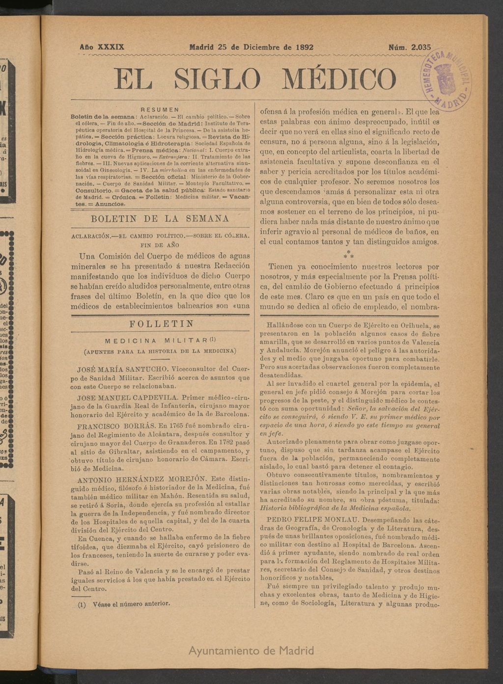Miniatura de El Siglo Médico: boletín de medicina y gaceta médica del 25 de diciembre de 1892