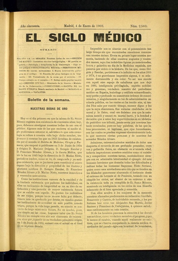 Miniatura de El Siglo Médico: boletín de medicina y gaceta médica del 4 de enero de 1903