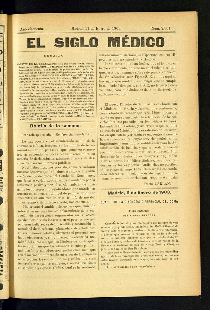 Miniatura de El Siglo Médico: boletín de medicina y gaceta médica del 11 de enero de 1903