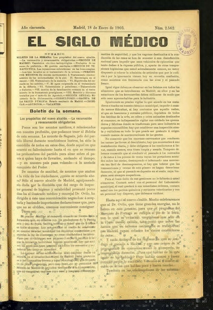 Miniatura de El Siglo Médico: boletín de medicina y gaceta médica del 18 de enero de 1903
