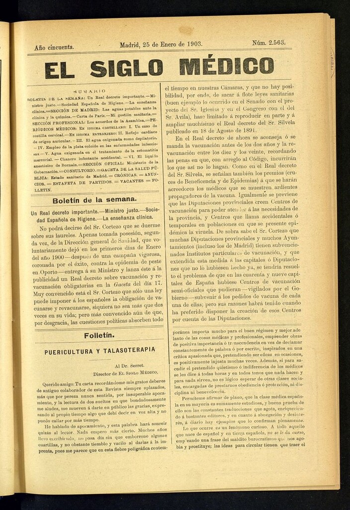 Miniatura de El Siglo Médico: boletín de medicina y gaceta médica del 25 de enero de 1903