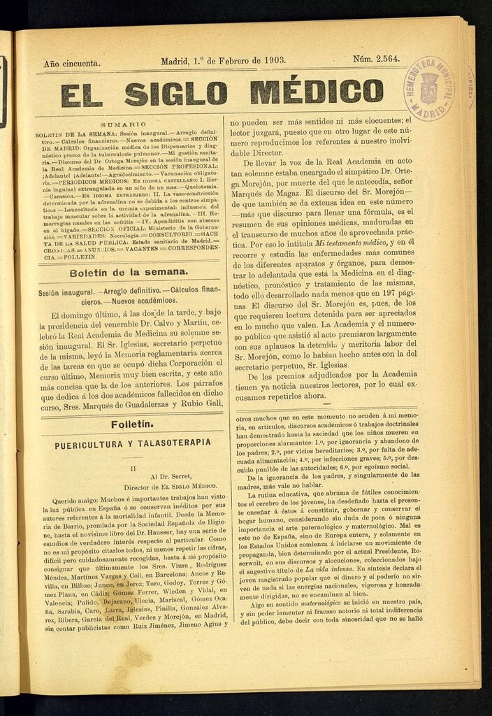 Miniatura de El Siglo Médico: boletín de medicina y gaceta médica del 1 de febrero de 1903