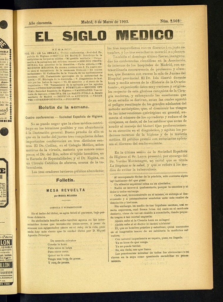 Miniatura de El Siglo Médico: boletín de medicina y gaceta médica del 8 de marzo de 1903
