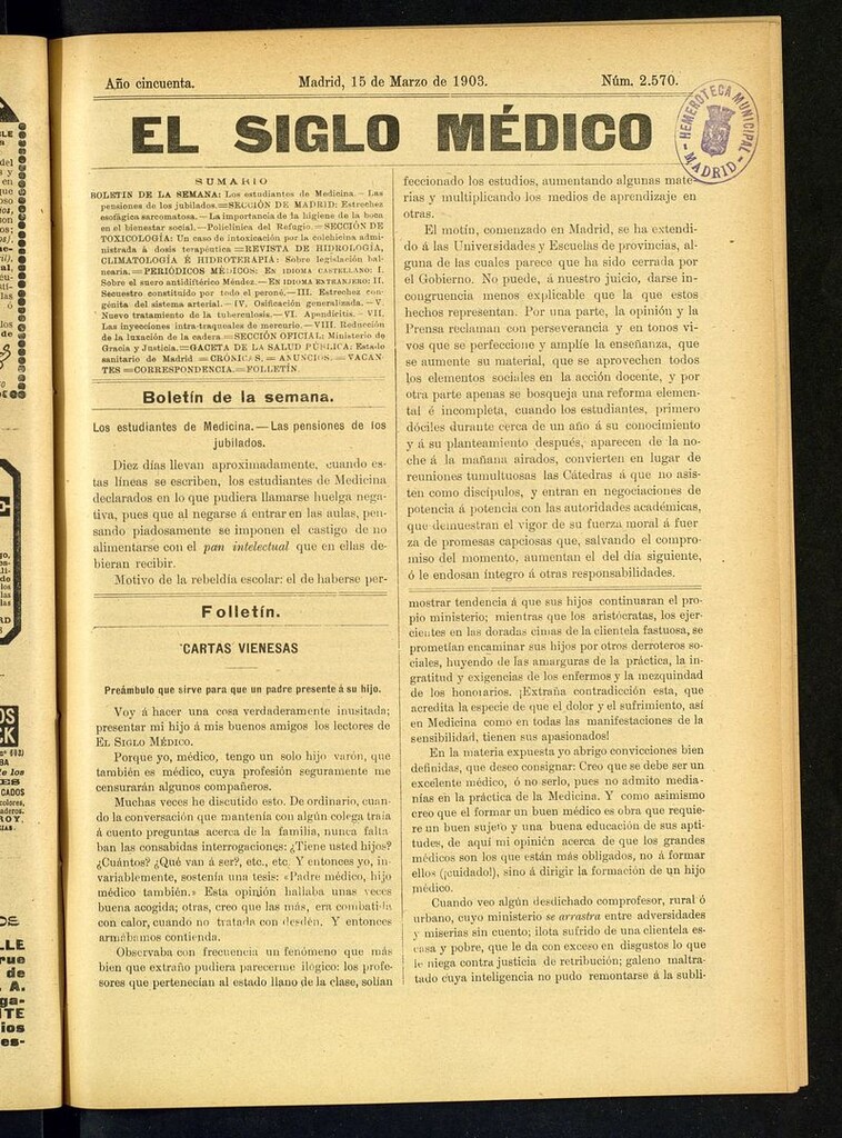 Miniatura de El Siglo Médico: boletín de medicina y gaceta médica del 15 de marzo de 1903