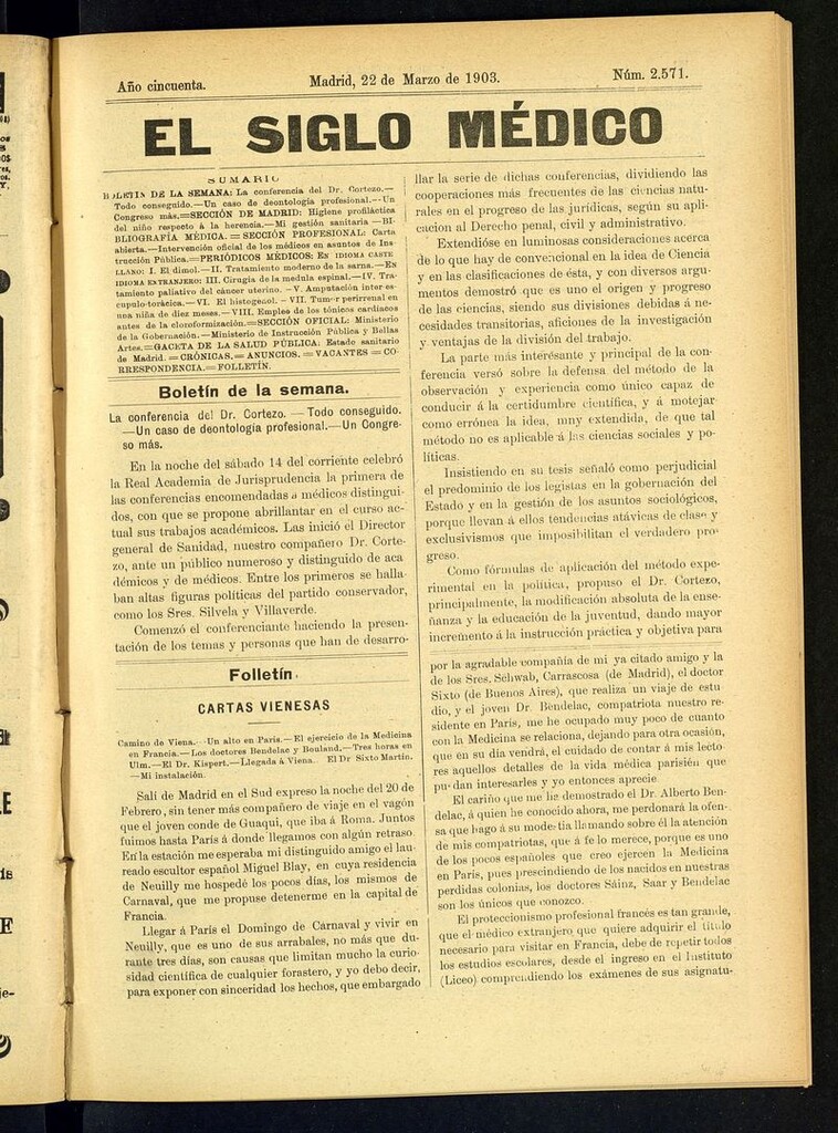 Miniatura de El Siglo Médico: boletín de medicina y gaceta médica del 22 de marzo de 1903