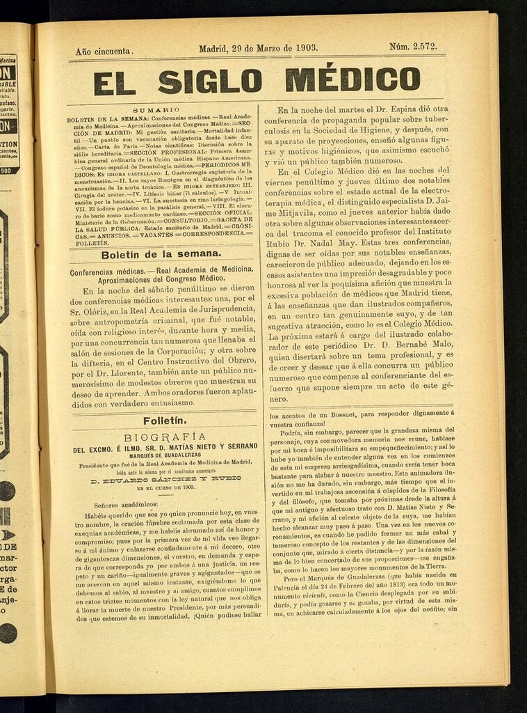 Miniatura de El Siglo Médico: boletín de medicina y gaceta médica del 29 de marzo de 1903