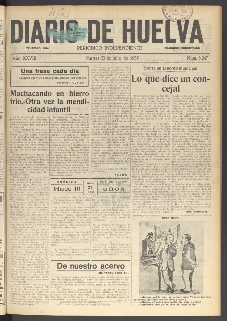 Miniatura de Diario de Huelva : periódico independiente del 23 de julio de 1935