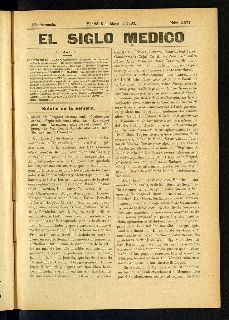 Miniatura de El Siglo Médico: boletín de medicina y gaceta médica del 3 de mayo de 1903