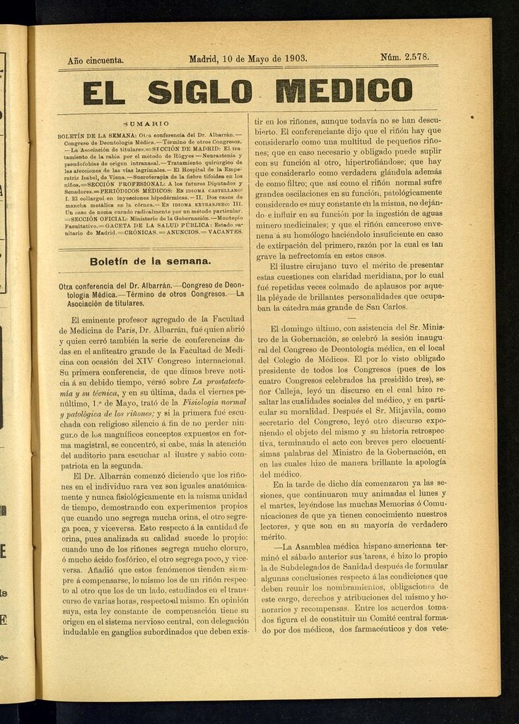 Miniatura de El Siglo Médico: boletín de medicina y gaceta médica del 10 de mayo de 1903