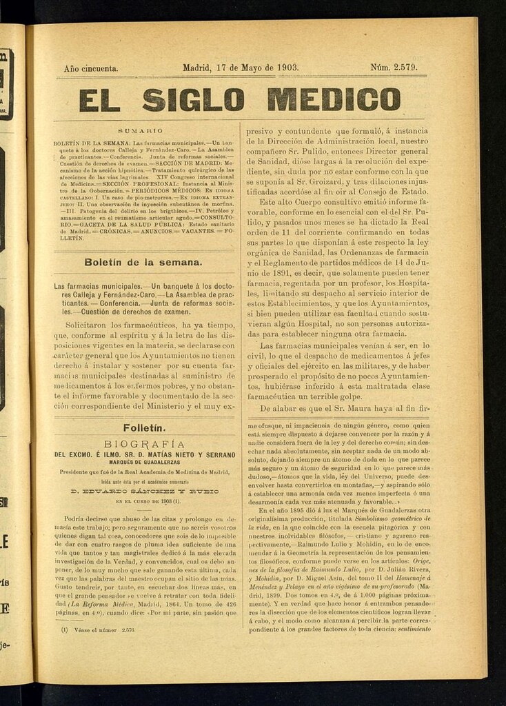Miniatura de El Siglo Médico: boletín de medicina y gaceta médica del 17 de mayo de 1903