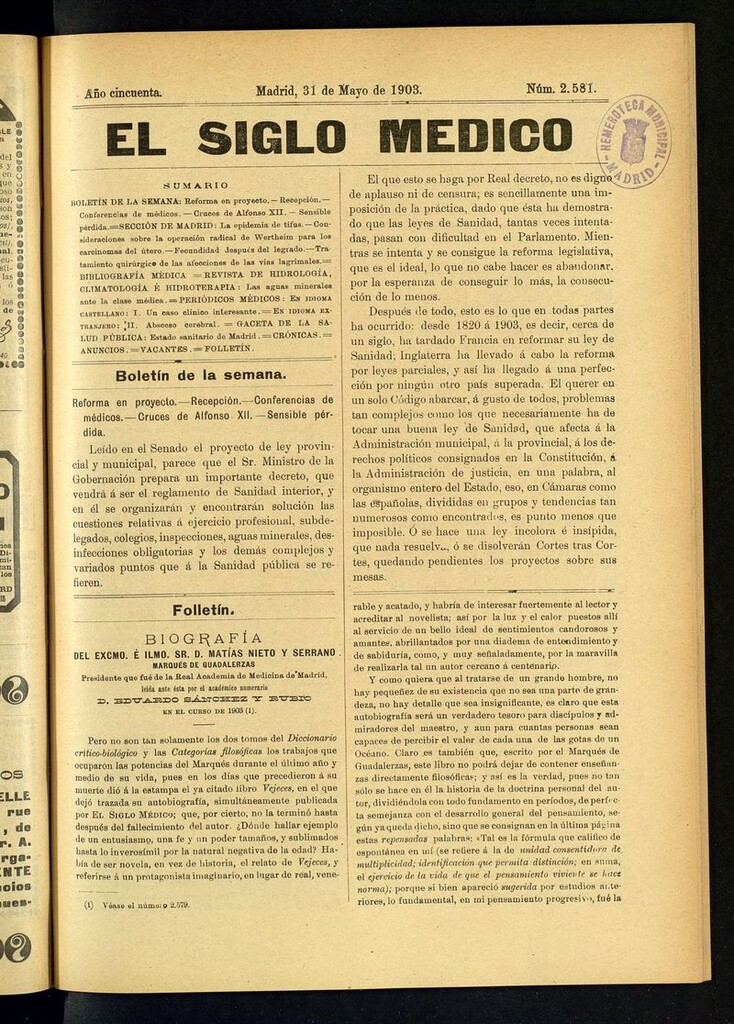 Miniatura de El Siglo Médico: boletín de medicina y gaceta médica del 31 de mayo de 1903