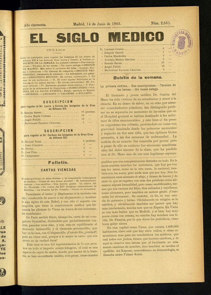 Miniatura de El Siglo Médico: boletín de medicina y gaceta médica del 14 de junio de 1903