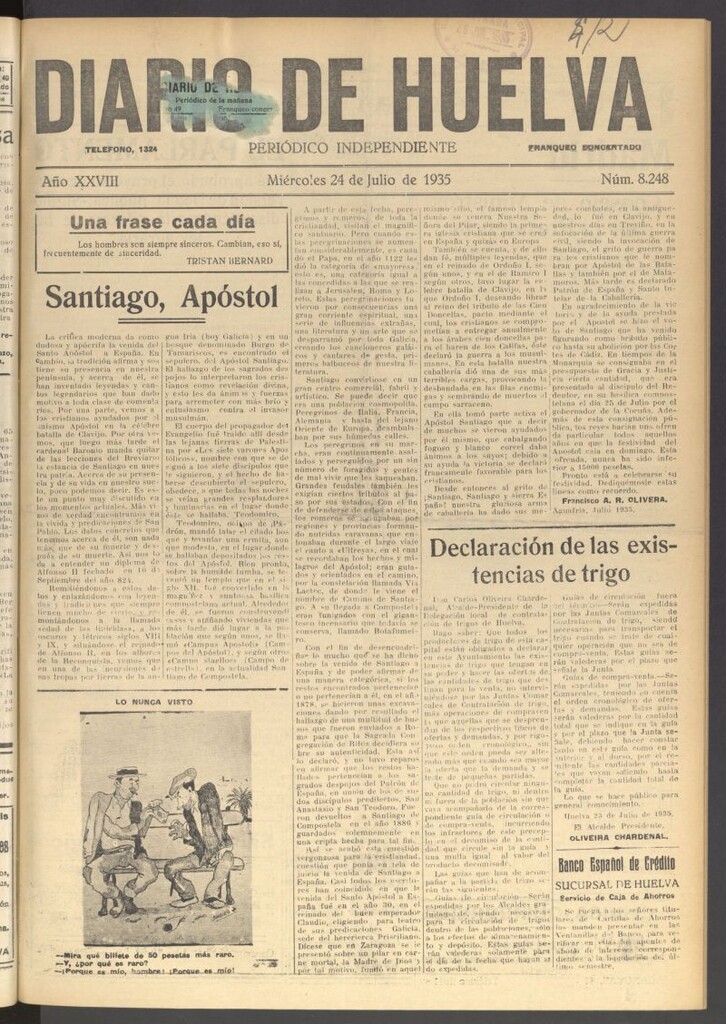 Miniatura de Diario de Huelva : periódico independiente del 24 de julio de 1935