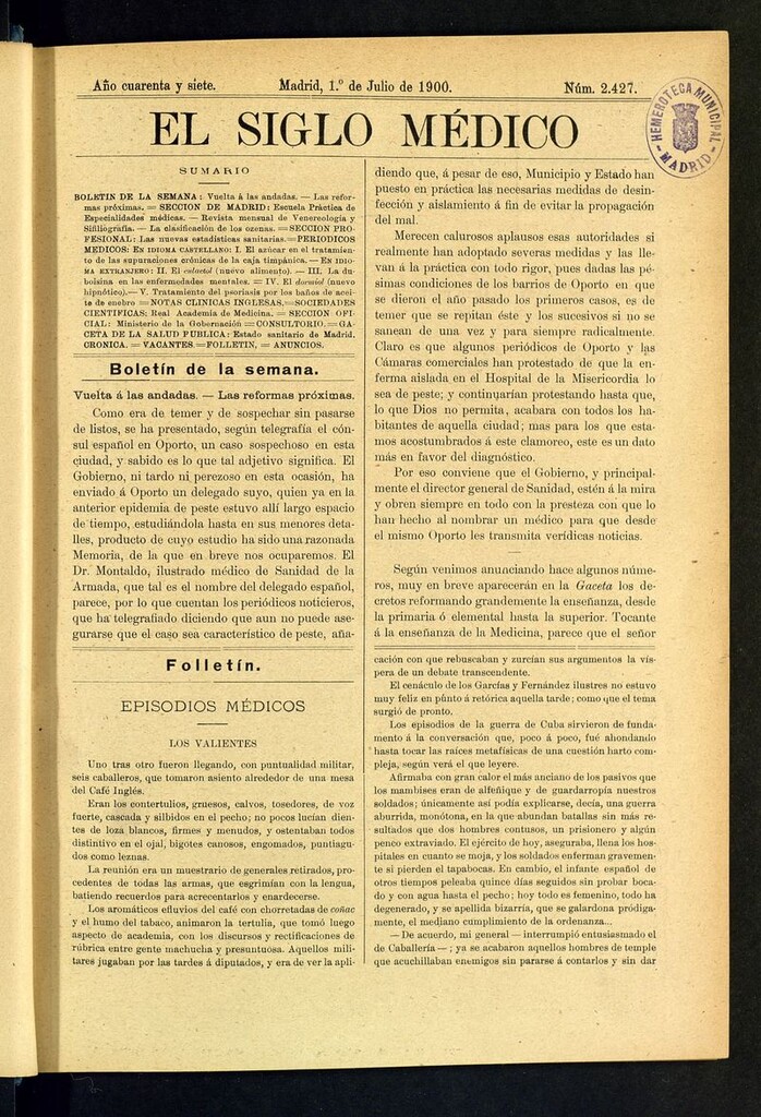 Miniatura de El Siglo Médico: boletín de medicina y gaceta médica  del 1 de julio de 1900