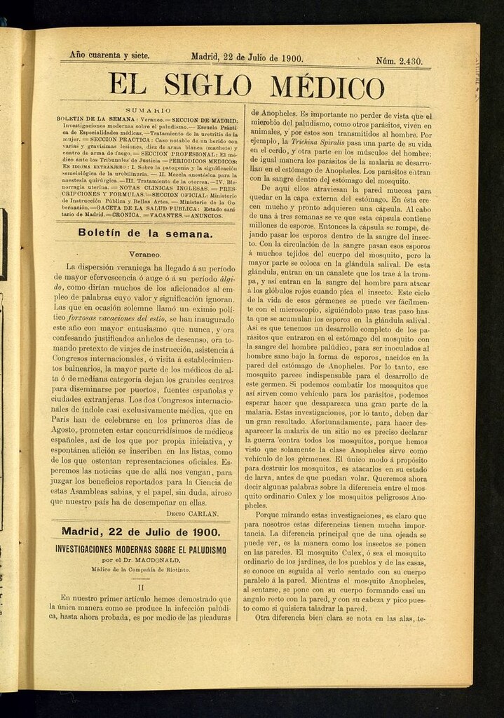Miniatura de El Siglo Médico: boletín de medicina y gaceta médica  del 22 de julio de 1900