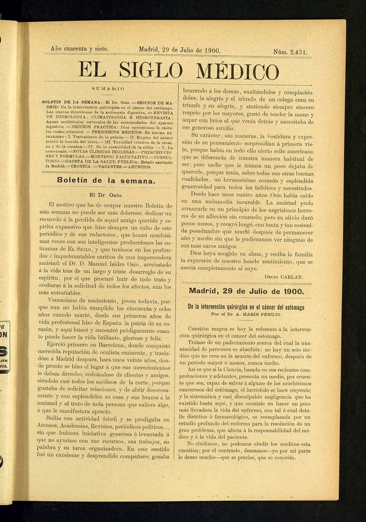 Miniatura de El Siglo Médico: boletín de medicina y gaceta médica  del 29 de julio de 1900