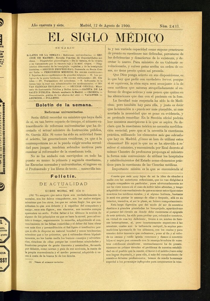 Miniatura de El Siglo Médico: boletín de medicina y gaceta médica  del 12 de agosto de 1900