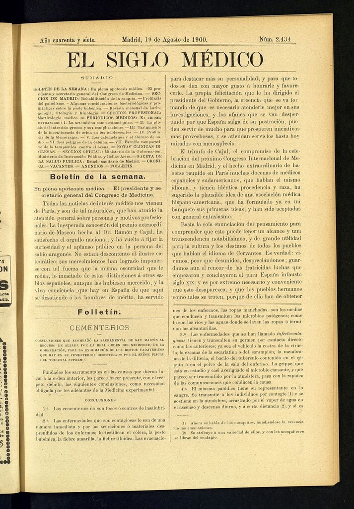 Miniatura de El Siglo Médico: boletín de medicina y gaceta médica  del 19 de agosto de 1900