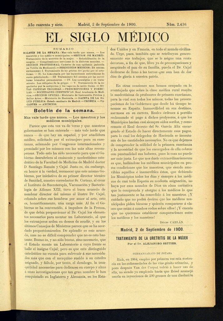 Miniatura de El Siglo Médico: boletín de medicina y gaceta médica  del 2 de septiembre de 1900