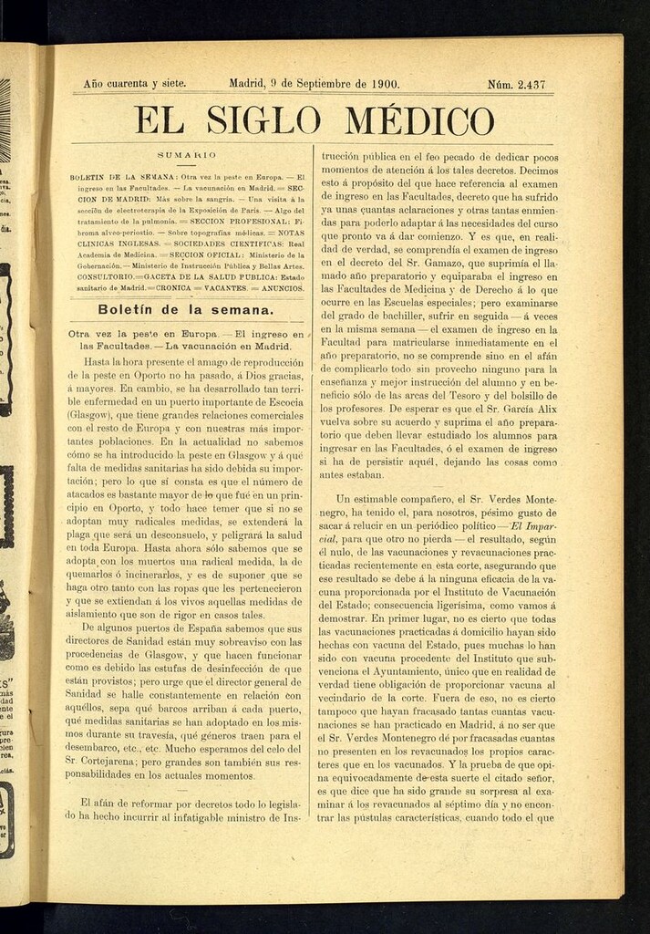 Miniatura de El Siglo Médico: boletín de medicina y gaceta médica  del 9 de septiembre de 1900