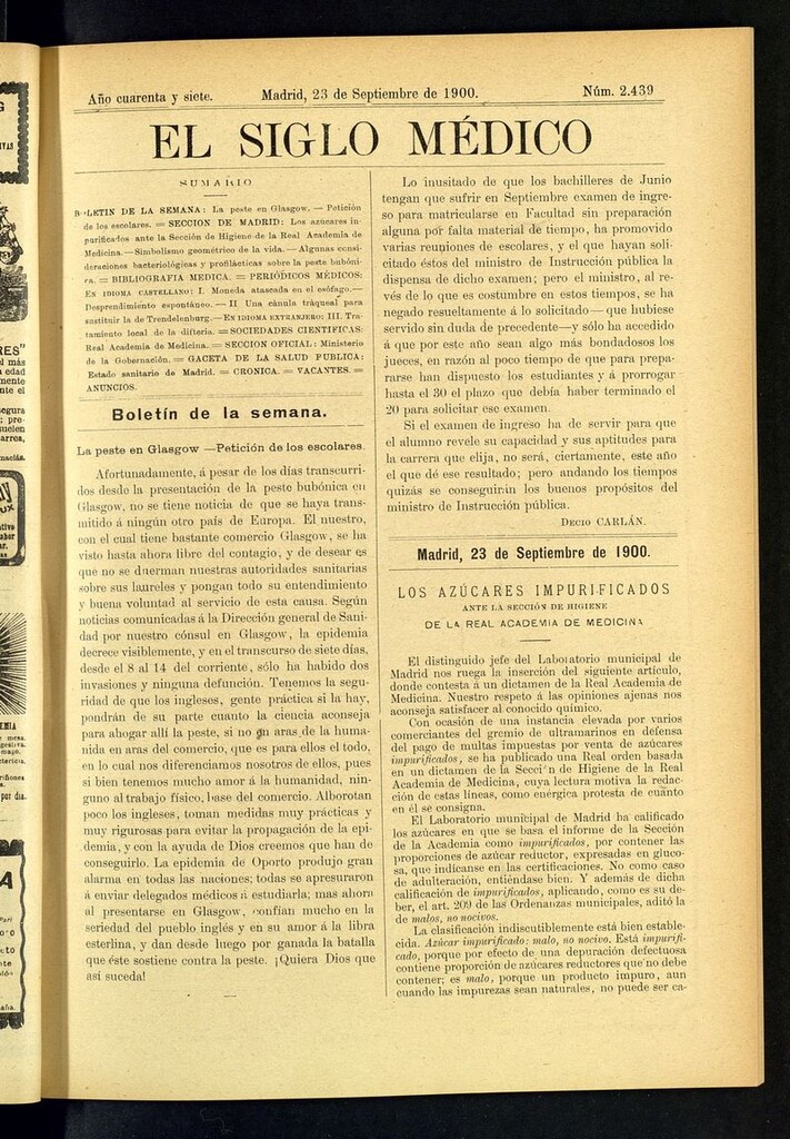 Miniatura de El Siglo Médico: boletín de medicina y gaceta médica  del 23 de septiembre de 1900