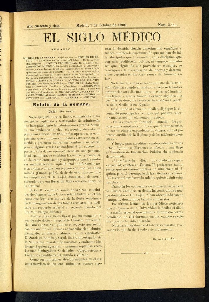 Miniatura de El Siglo Médico: boletín de medicina y gaceta médica  del 7 de octubre de 1900