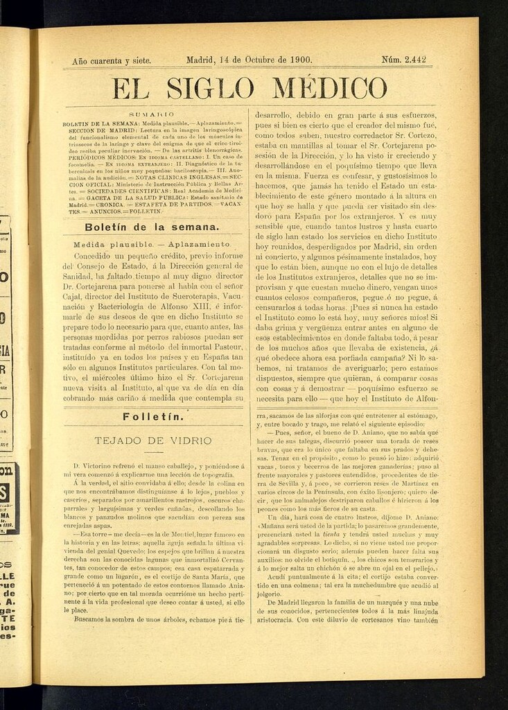 Miniatura de El Siglo Médico: boletín de medicina y gaceta médica  del 14 de octubre de 1900