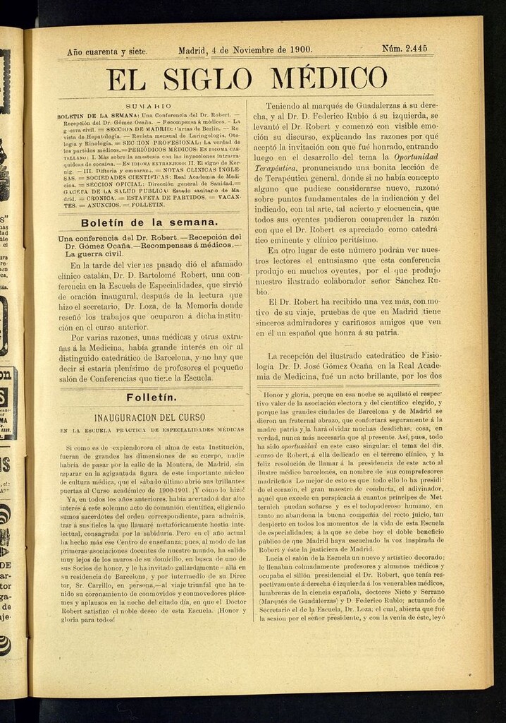 Miniatura de El Siglo Médico: boletín de medicina y gaceta médica  del 4 de noviembre de 1900