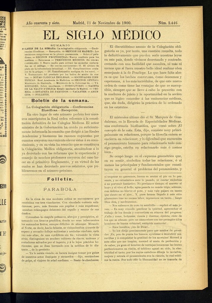 Miniatura de El Siglo Médico: boletín de medicina y gaceta médica  del 11 de noviembre de 1900