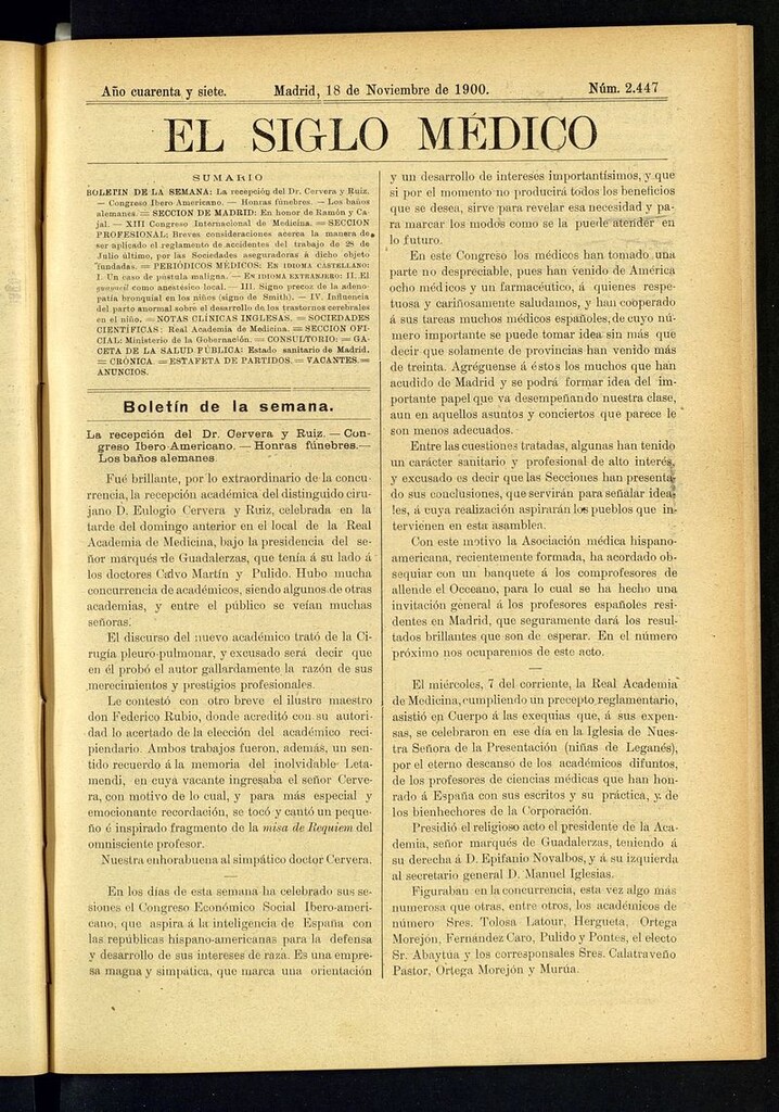 Miniatura de El Siglo Médico: boletín de medicina y gaceta médica  del 18 de noviembre de 1900