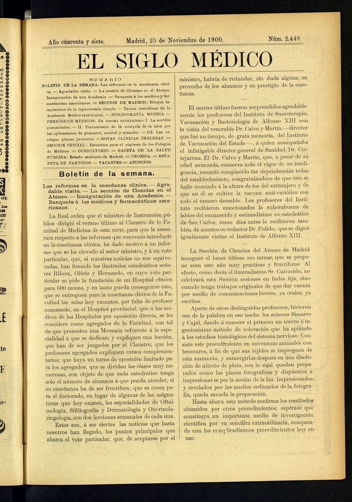 Miniatura de El Siglo Médico: boletín de medicina y gaceta médica  del 25 de noviembre de 1900