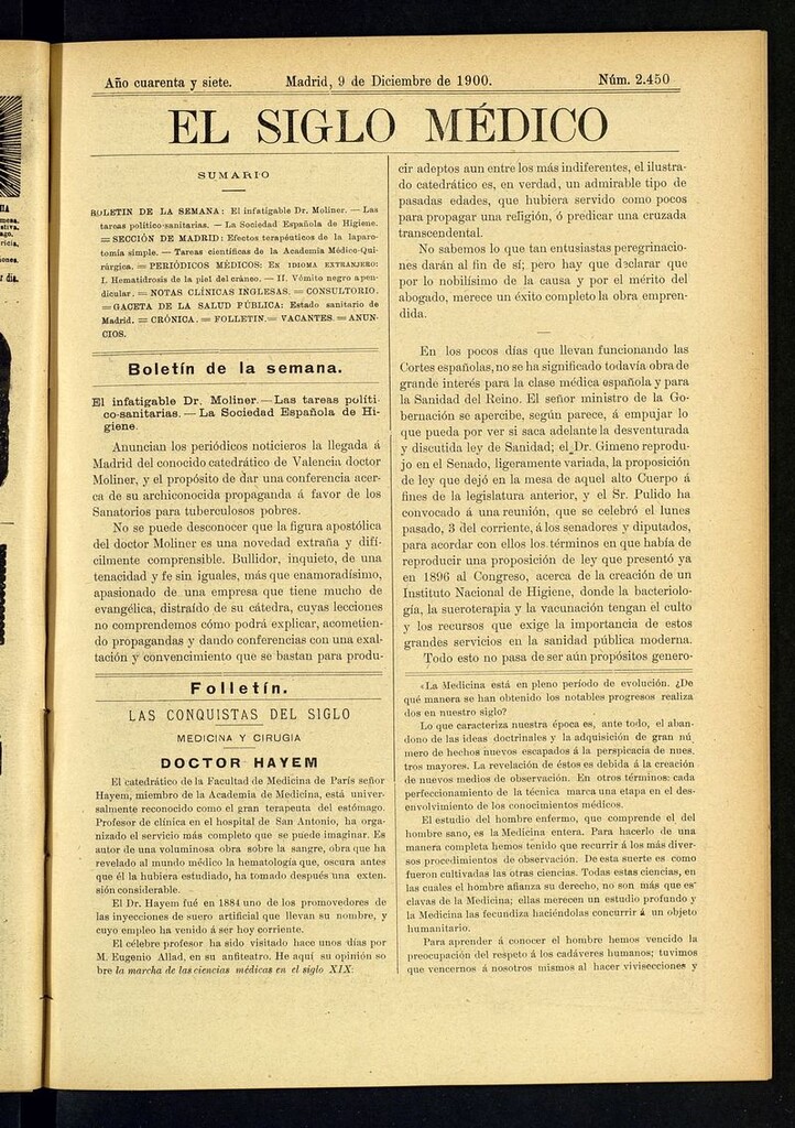 Miniatura de El Siglo Médico: boletín de medicina y gaceta médica  del 9 de diciembre de 1900