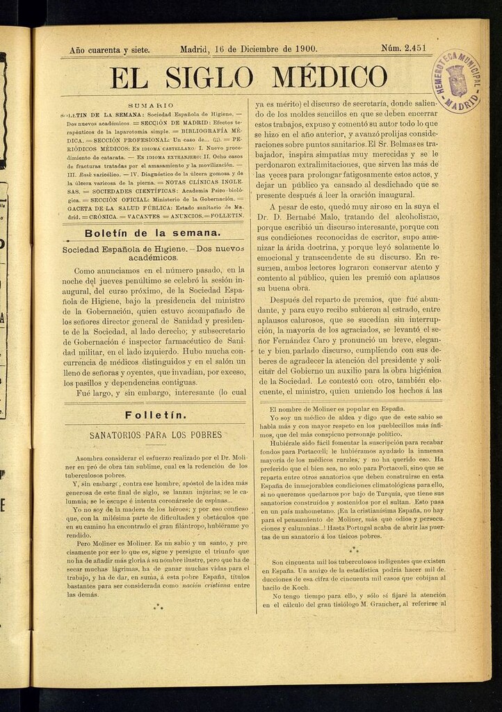 Miniatura de El Siglo Médico: boletín de medicina y gaceta médica  del 16 de diciembre de 1900