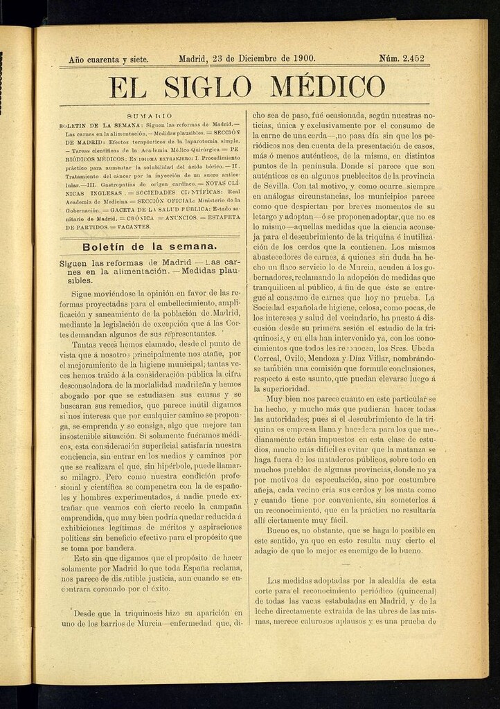Miniatura de El Siglo Médico: boletín de medicina y gaceta médica  del 23 de diciembre de 1900