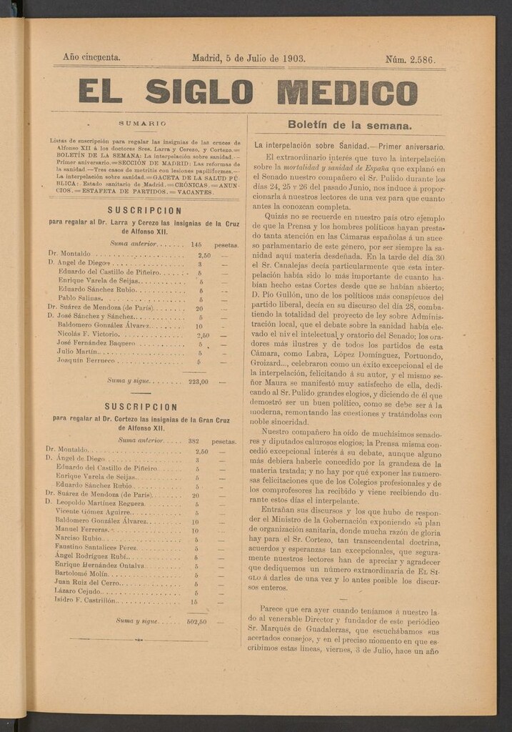 Miniatura de El Siglo Médico: boletín de medicina y gaceta médica del 5 de julio de 1903