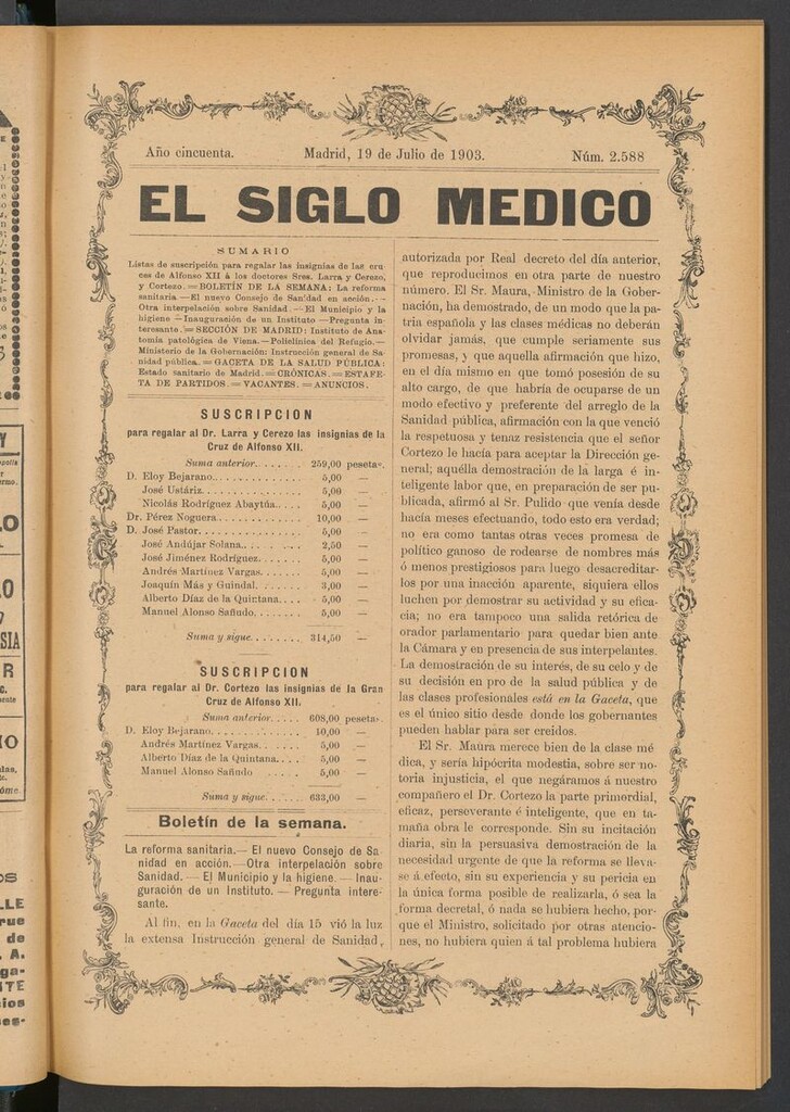 Miniatura de El Siglo Médico: boletín de medicina y gaceta médica del 19 de julio de 1903